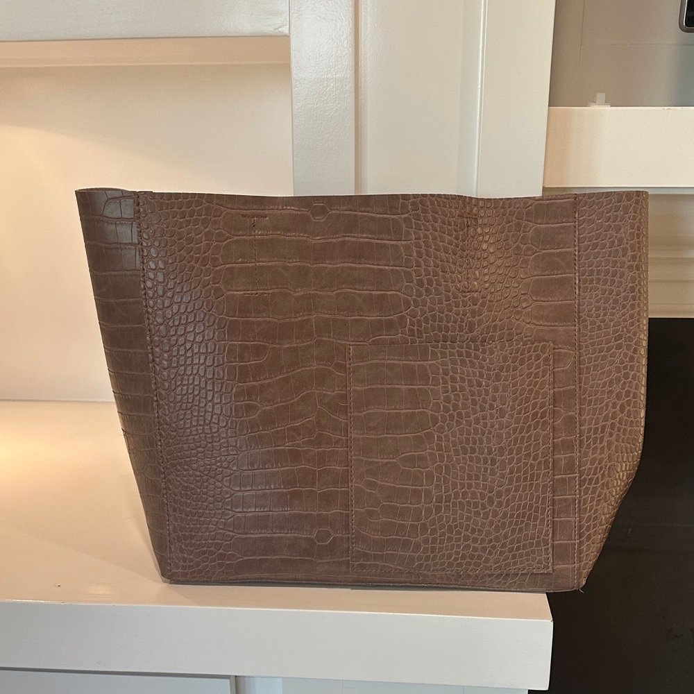 Mauve Light Brown Crocodile Embossed Tote Bag